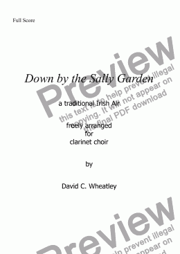 page one of Down by the Sally Garden for clarinet choir by David Wheatley