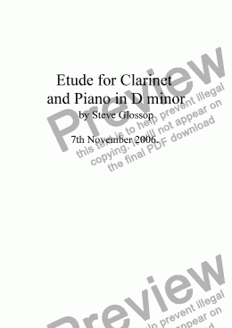 page one of Etude for Clarinet and Piano in D minor