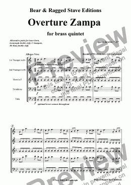 page one of  Zampa Overture for brass quintet