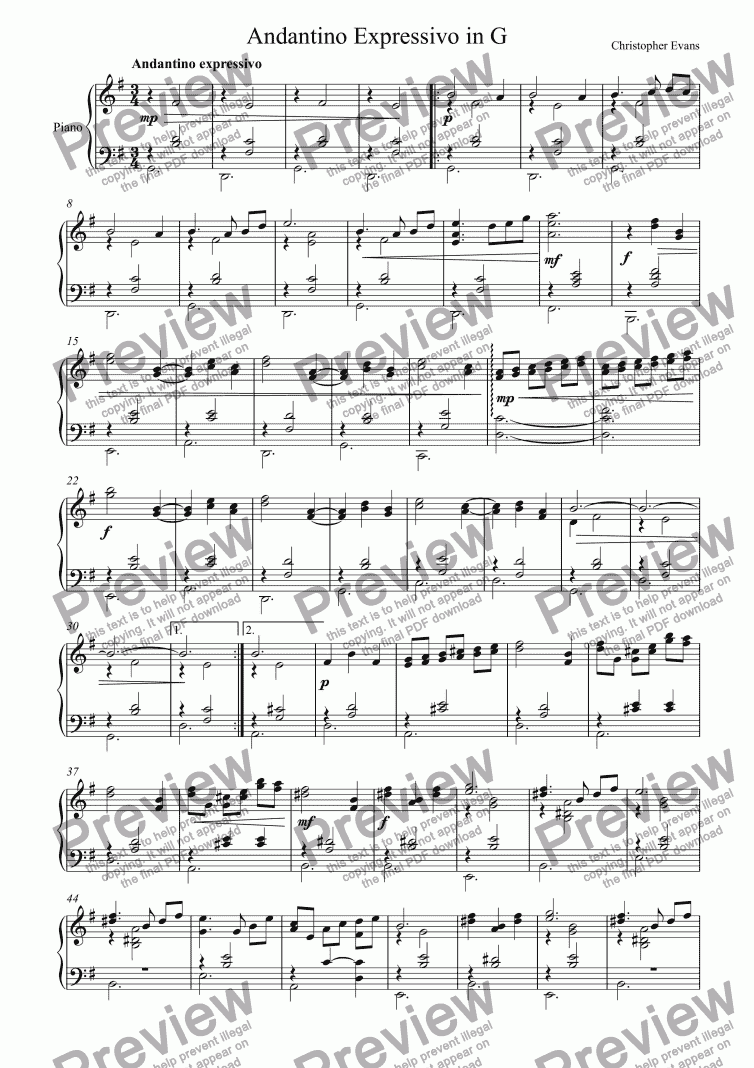page one of Andante Expressivo in G for Piano