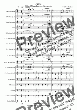 page one of Juche  Walzer f. 3 Saxophone und Blasorchester