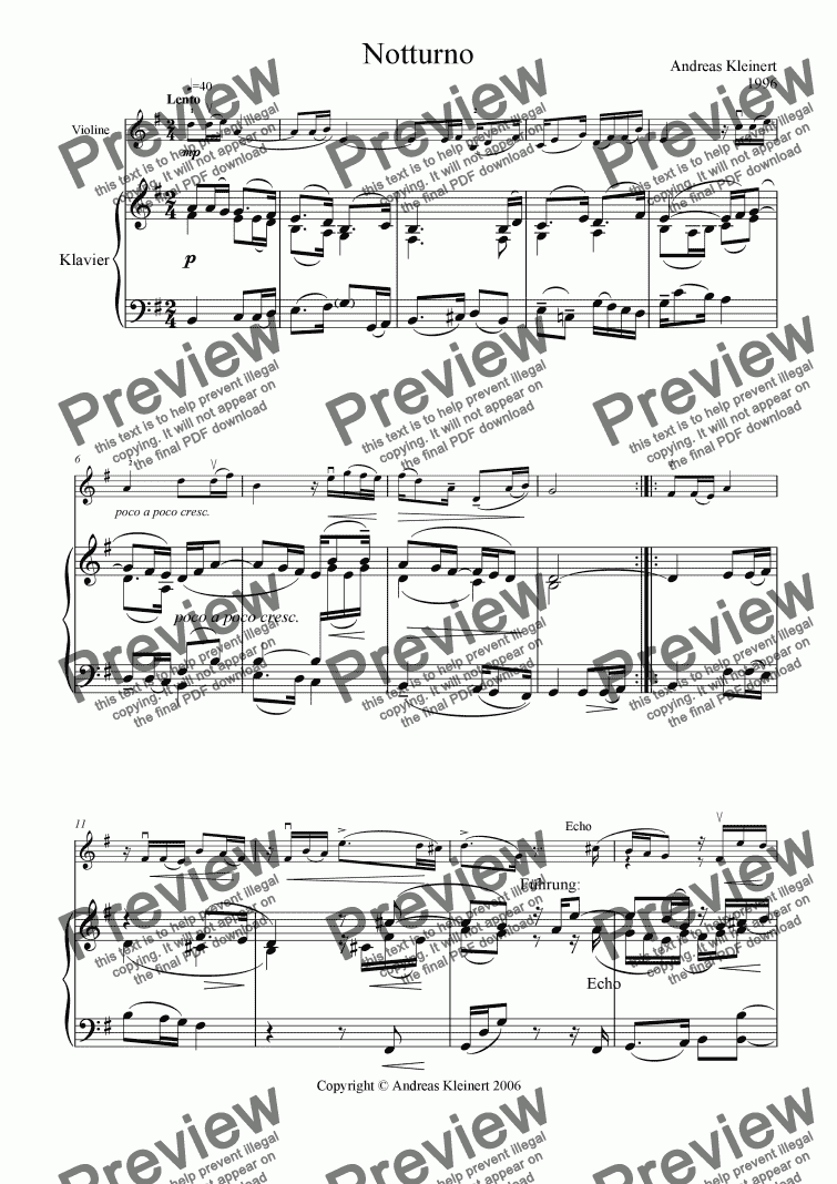 page one of Notturno for violin and piano