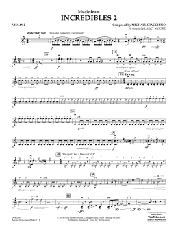 page one of Music from Incredibles 2 (arr. Larry Moore) - Violin 2 (Orchestra)