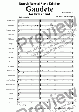 page one of Gaudete for brass band