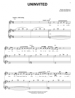 page one of Uninvited (from Jagged Little Pill The Musical) (Piano & Vocal)