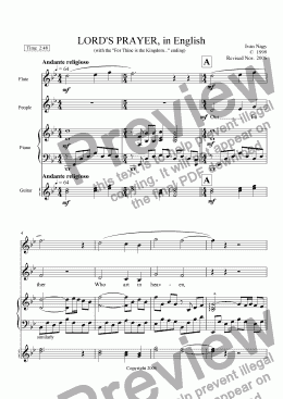 page one of LORD'S PRAYER (Our Father...) for Flute, Voice(s), Piano, and Guitar