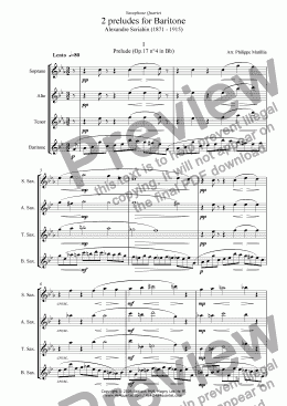 page one of Scriabin - 2 preludes for sax quartet