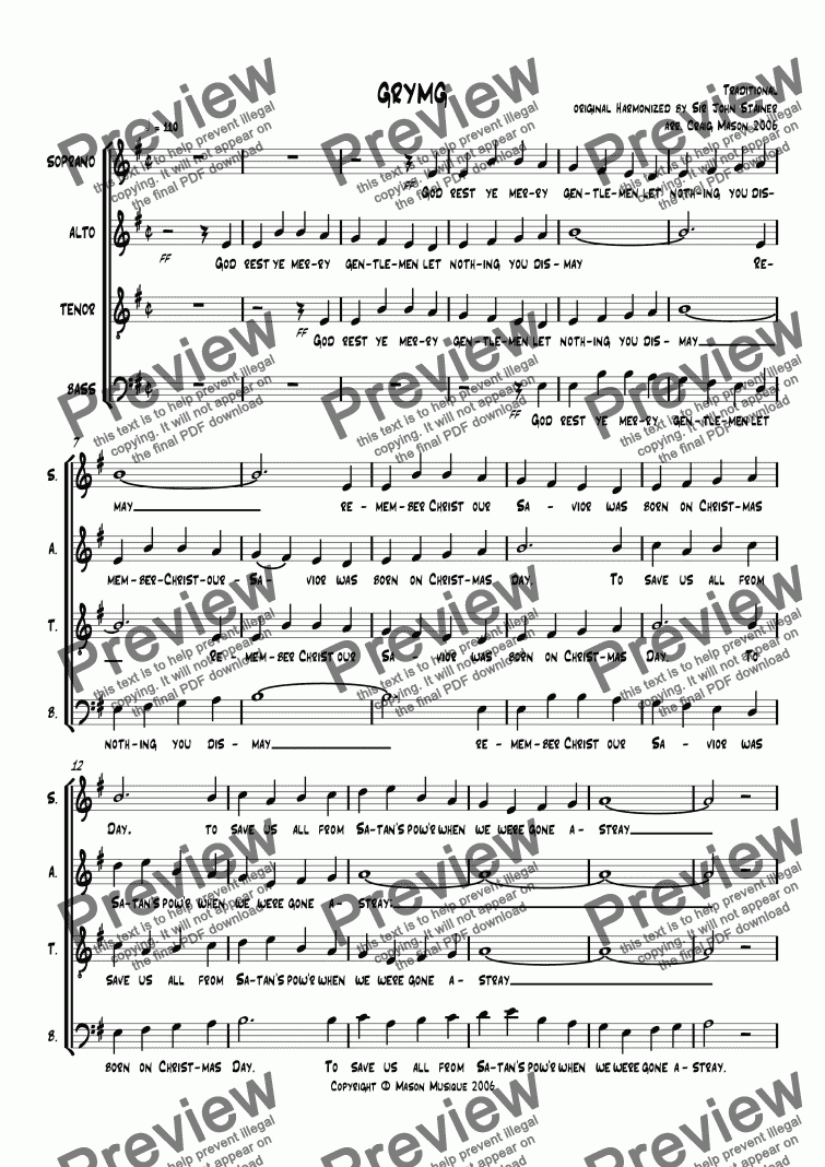 page one of God Rest Ye Merry Gentlemen (GRYMG-SATB choir)