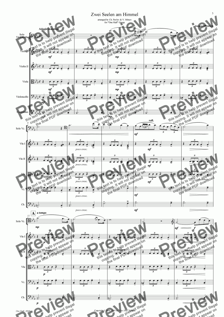 page one of Offenbach - "Zwei Seelen am Himmel" for solo cello and string orchestra