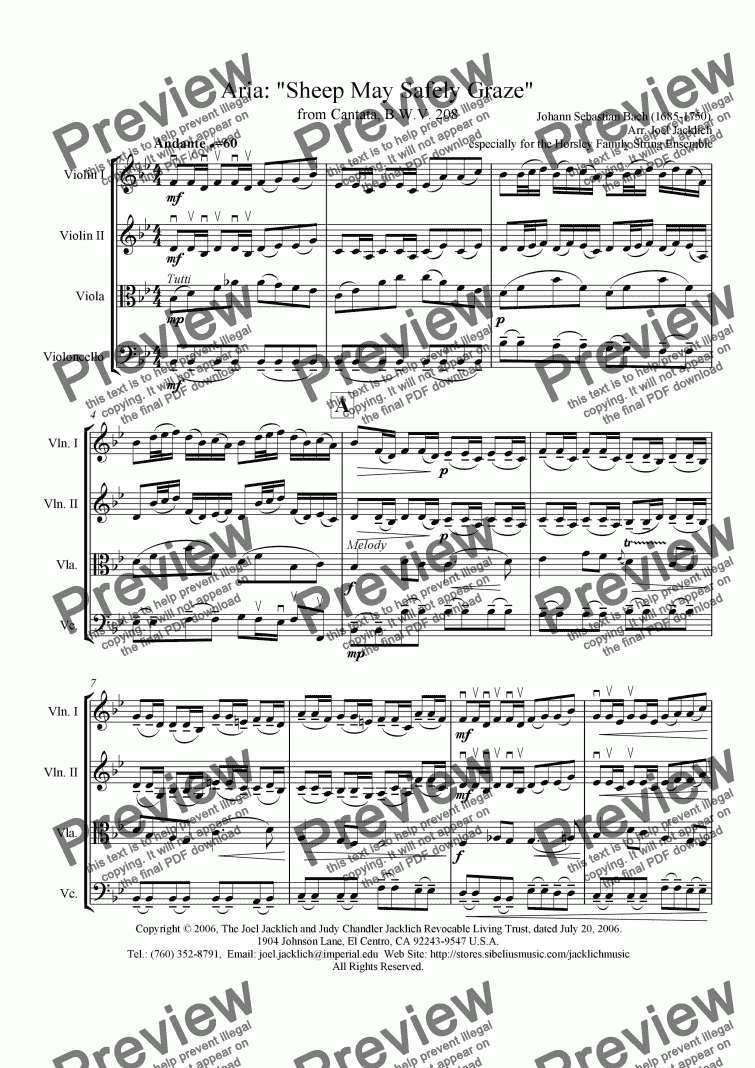 page one of Sheep May Safely Graze (Chorale Melody in Viola)