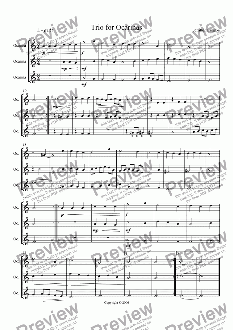page one of Trio for Ocarinas