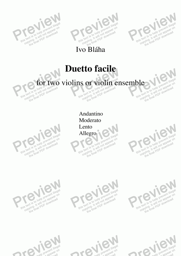 page one of DUETTO FACILE for two violins or violin ensemble