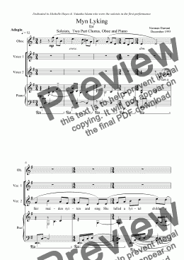 page one of Myn Lyking for Soloists, Two Part Chorus, Oboe and Piano