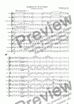 page one of Haydn: Symphony No. 26 in D Minor Movement 1: Lamentatione
