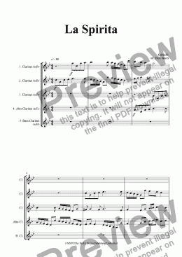 page one of La Spirita (Clarinet Quintet)