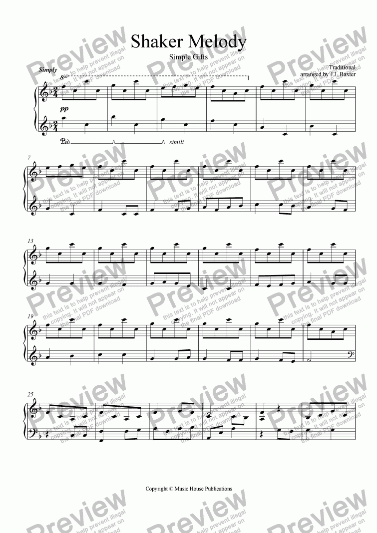 page one of Simple Gifts (Shaker Melody)