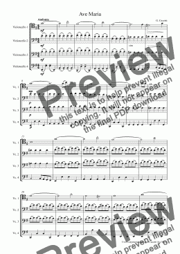 page one of Caccini Ave Maria for Cello Quartet