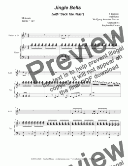 page one of Jingle Bells (with "Deck The Halls") (Bb-Clarinet solo and Piano)