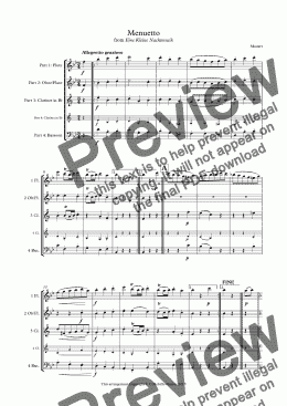 page one of Menuetto from Eine Kleine Nachtmusik (semiflexible woodwind quartet)