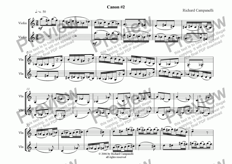 page one of Canon #4 from 12 Canons for 2 Violins