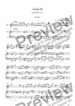 page one of Arcangelo Corelli Sonata Op.5 No.7 [for Alto Recorder]