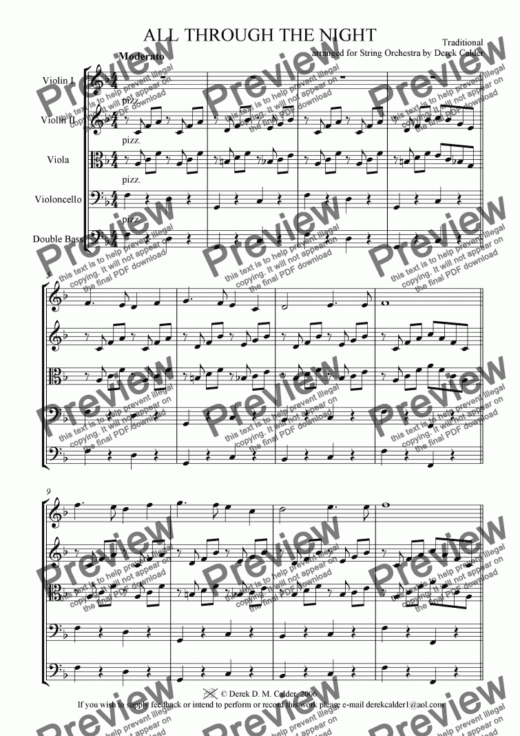 page one of ALL THROUGH THE NIGHT - String Arrangement