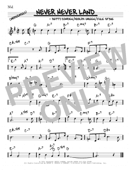 page one of Never Never Land (Real Book – Melody & Chords)
