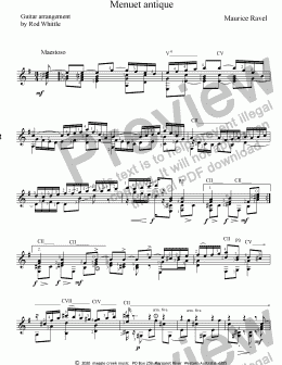 page one of Menuet antique    (for solo classical guitar)  4 pp