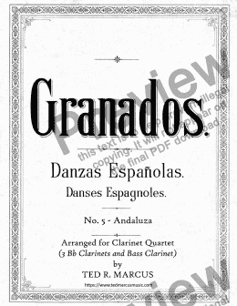 page one of Andaluza (Playera) Spanish Dance from Danzas Espanolas, Op. 37, No. 5  for Clarinet Quartet