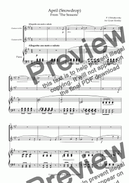 page one of  "April" (Snowdrop)-Tchaikovsky- Clarinet Duet with Piano-Intermediate