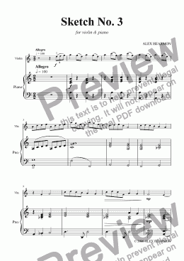 page one of Sketch No. 3 for Violin & Piano