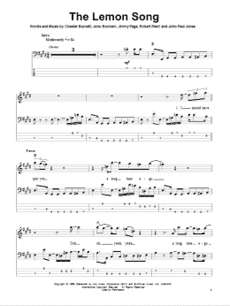 page one of The Lemon Song (Bass Guitar Tab)