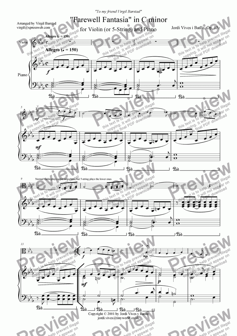 page one of Farewell Fantasia in C Minor