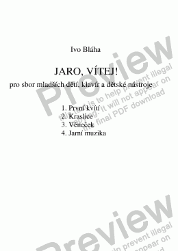 page one of JARO, VÍTEJ! (Welcome, Spring!) pro sbor mladších dětí, klavír a dětské nástroje (Czech words)