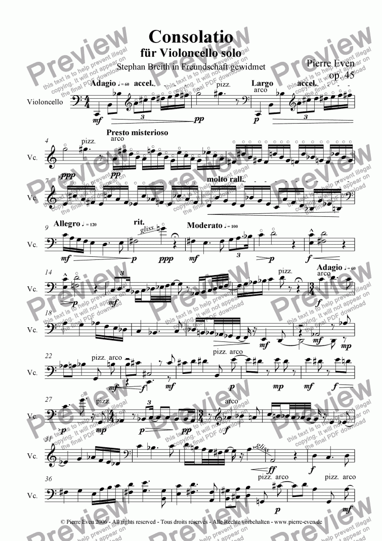 page one of Consolatio - for Cello solo op. 45