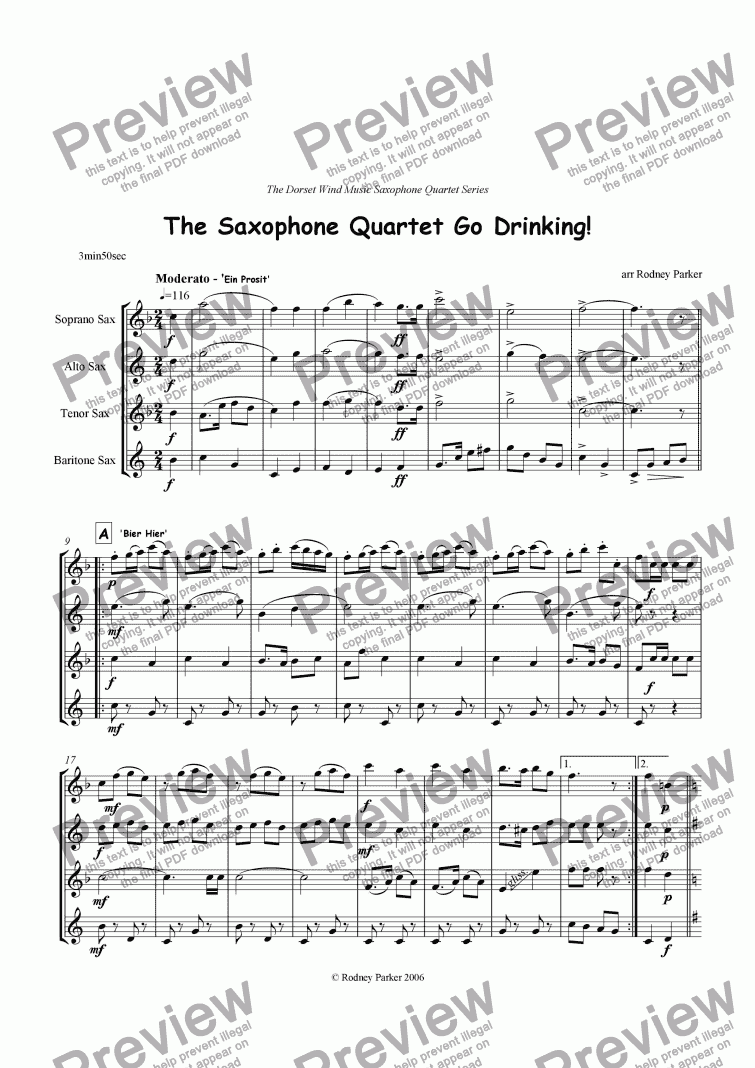page one of The Saxophone Quartet Go Drinking!