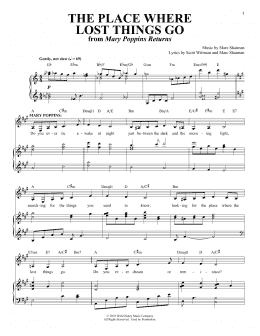 page one of The Place Where Lost Things Go (from Mary Poppins Returns) (Piano & Vocal)