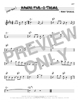 page one of Hawaii Five-O Theme (Real Book – Melody & Chords)