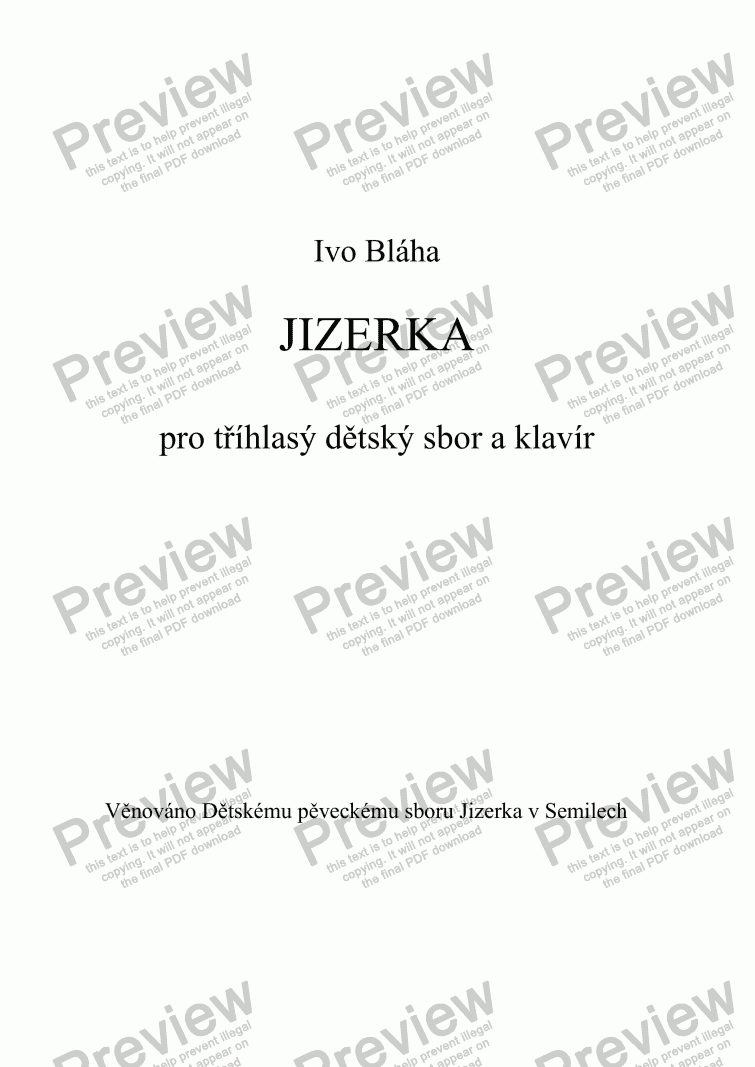 page one of JIZERKA pro tříhlasý dětský sbor a klavír (Czech words)