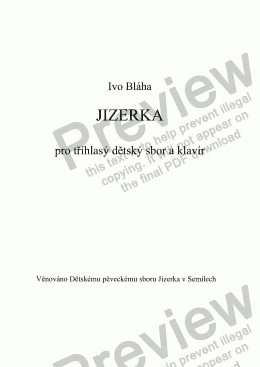 page one of JIZERKA pro tříhlasý dětský sbor a klavír (Czech words)