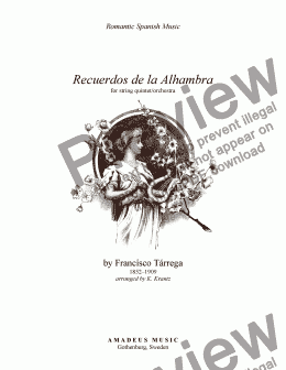 page one of Recuerdos de la Alhambra for string orchestra (string quintet)