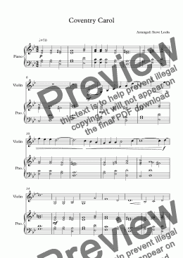 page one of Coventry Carol (Piano Violin) - Score and parts