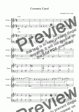 page one of Coventry Carol (Piano and 2 violins) - Score and parts