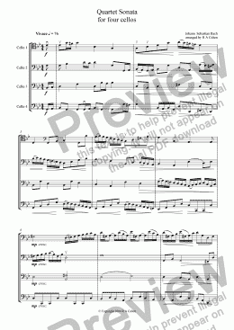 page one of Bach - QUARTET SONATA - for cello quartet