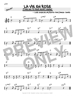 page one of La Vie En Rose (Take Me To Your Heart Again) (Real Book – Melody & Chords)