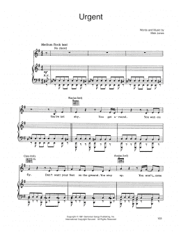 page one of Urgent (Piano, Vocal & Guitar Chords (Right-Hand Melody))