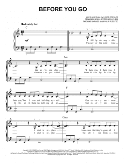 page one of Before You Go (Easy Piano)