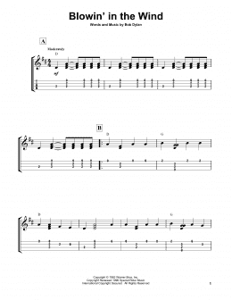 page one of Blowin' In The Wind (Easy Ukulele Tab)