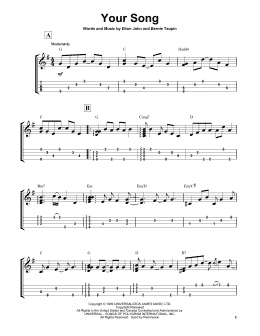 page one of Your Song (Easy Ukulele Tab)