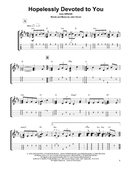 page one of Hopelessly Devoted To You (from Grease) (Easy Ukulele Tab)